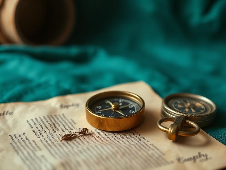 A brass compass resting on aged parchment